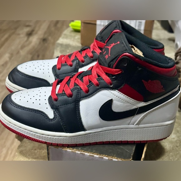 Nike Other - Nike Air Jordan 1 Mid Black White & Gym Red size 5.5 boys; size 7 women’s